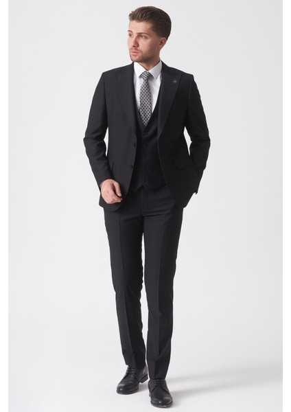 Campinas TY2494 Slim Fit 6 Drop Düz Yelekli Takım Elbise Siyah fiyatları