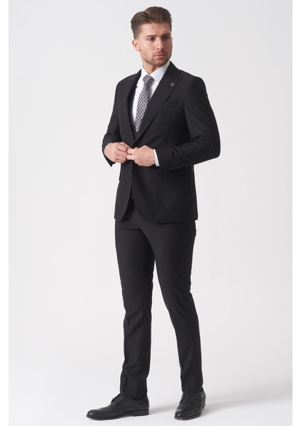 Campinas TY2494 Slim Fit 6 Drop Düz Yelekli Takım Elbise Siyah modelleri