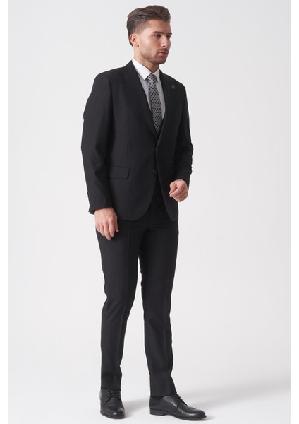 Campinas TY2494 Slim Fit 6 Drop Düz Yelekli Takım Elbise Siyah fırsatları