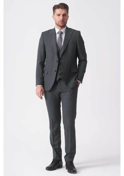 Belo Horizonte TY2488 Slim Fit 6 Drop Yelekli Likralı Takım Elbise Desenli