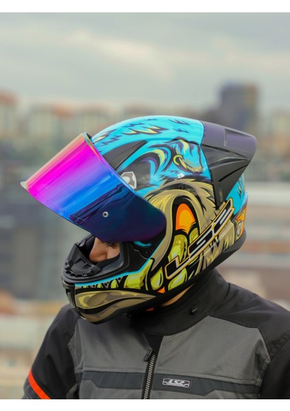 Rapid 2 Neo Race Full Face Motosiklet Kaskı Yarış Spoiler + Şeffaf + Gökkuşağı Vizörlü fiyatları