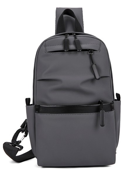Tushuangjue Gri Özel Moda Su Geçirmez Deri Okul Messenger Çanta Rahat Spor Crossbody USB Erkek Sling Omuz Göğüs Çantaları (Yurt Dışından)