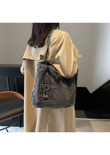 Kadınlar Için Yeni Denim Omuz Çantası, Kızlar Için Basit Kore Versiyonu, Kızlar Için Tote Çantası, Öğrenciler Için Topu, Elle Tutucu Çantası (Yurt Dışından)