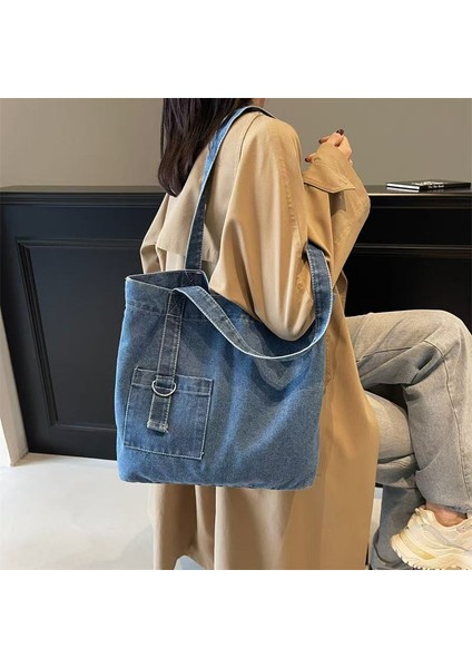 Kadınlar Için Yeni Denim Omuz Çantası, Kızlar Için Basit Kore Versiyonu, Kızlar Için Tote Çantası, Öğrenciler Için Topu, Elle Tutucu Çantası (Yurt Dışından)