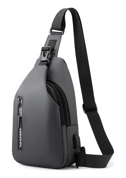 Tushuangjue Gri Su Geçirmez Erkek Yürüyüş Crossbody Göğüs Çantası USB Şarj ile Anti-Hırsızlık Göğüs Çantası Erkekler Kısa Seyahat Haberciler Omuz Çantaları (Yurt Dışından)