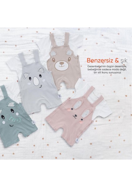 Hero Kısa Kol Bebek T-Shirt ve Nakışlı Salopet Seti Koala