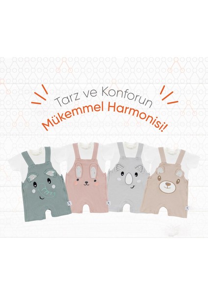 Hero Kısa Kol Bebek T-Shirt ve Nakışlı Salopet Seti Koala