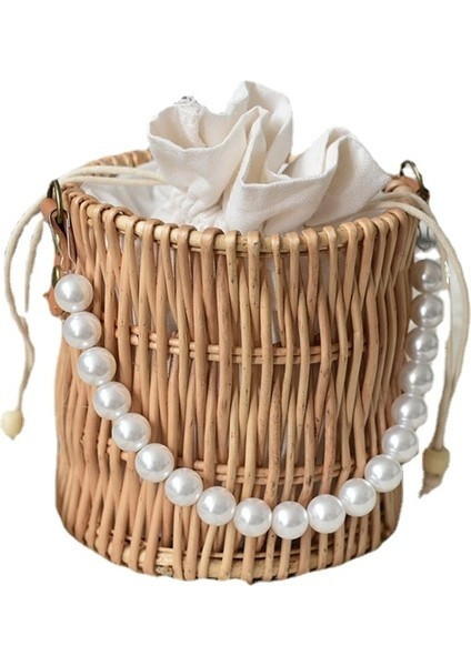 Rattan Örgü Çanta Inci Hasır Dokuma Hasır Çanta (Yurt Dışından)