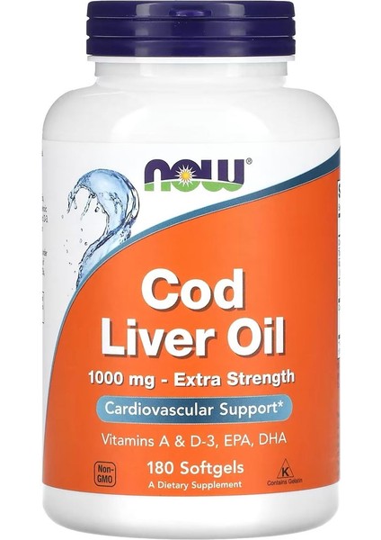 Cod Liver Oil 1000 Mg 180 Capsules - Vitmins A & D-3 , Epa , Dha