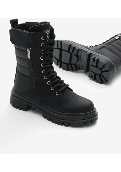 Kadın Siyah Mat Termo Taban Nakışlı Dilim Desenli Cırtlı Bağcıklı ve Fermuarlı Bot fırsatları