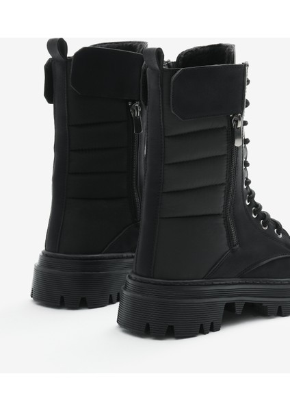 Kadın Siyah Mat Termo Taban Nakışlı Dilim Desenli Cırtlı Bağcıklı ve Fermuarlı Bot indirimleri