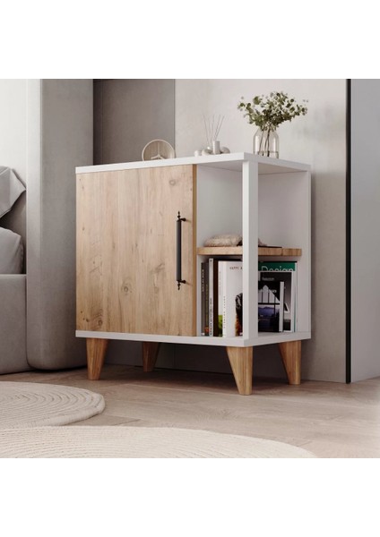 Home Enda Taksuk 4 Raflı Kapaklı Modern Komodin Çam