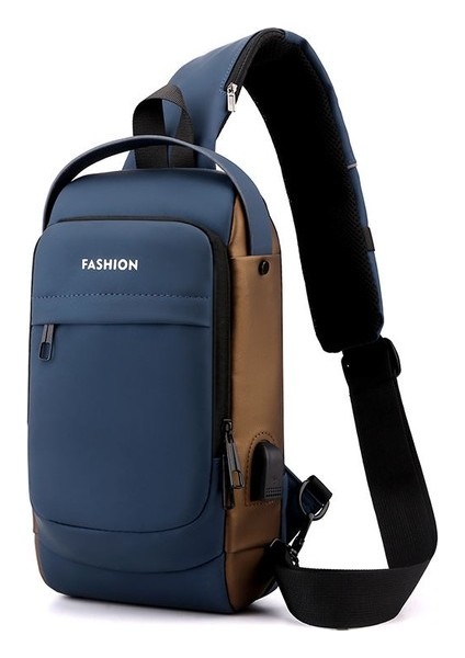Tushuangjue Mavi Yeni USB Erkekler Crossbody Tek Kollu Çanta 2023 Özel Logo Su Geçirmez Erkekler Çanta Vintage Erkekler Çapraz Vücut Göğüs Çantası (Yurt Dışından)