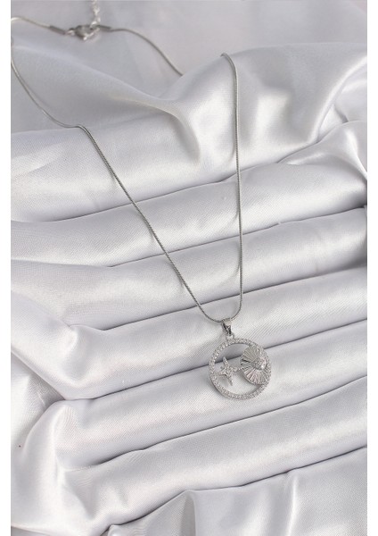 316L Çelik Gümüş Renk Zincir Zirkon Taşlı Yıldız Madalyon Model Kadın Kolye fiyatları