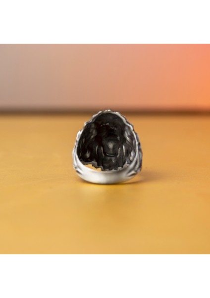 Aslan Figürlü Karartmalı Üç Boyutlu 925 Ayar Gümüş Erkek Yüzük-Babalar Günü Hediye modelleri