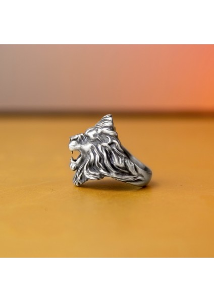Aslan Figürlü Karartmalı Üç Boyutlu 925 Ayar Gümüş Erkek Yüzük-Babalar Günü Hediye fırsatları