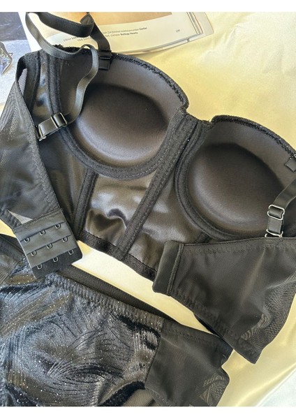 Pudra Simli Kadife Bralet Takım