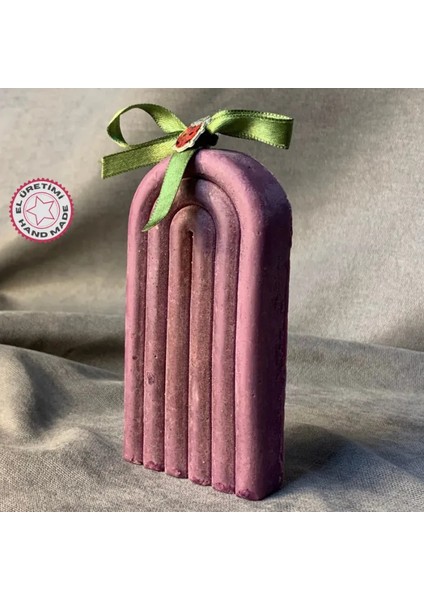 El Yapımı Gökkuşağı Motifli Mor Renkli Dekoratif Mum - 6 x 12 cm