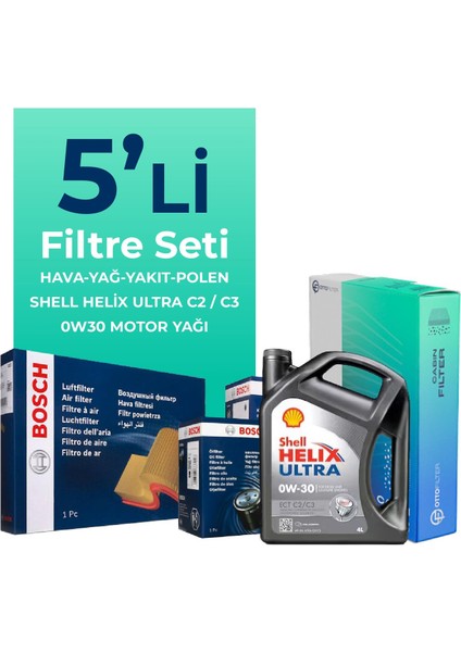HONDA Civic 1.6 Dizel Filtre Bakım Seti Shell Motor Yağlı (2018-2021) 5 Li