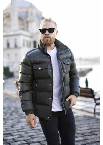 Erkek Haki Dik Yaka Şişme Mont -FN80960 fiyatları