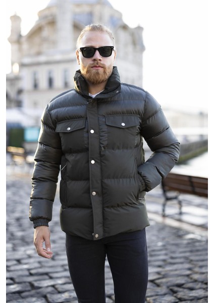 Erkek Haki Dik Yaka Şişme Mont -FN80960 fırsatları