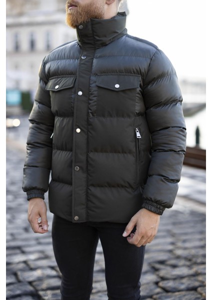 Erkek Haki Dik Yaka Şişme Mont -FN80960 indirimleri