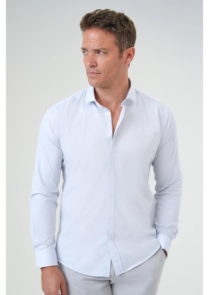 Slim Fit Açık Mavi Düz Erkek Gömlek fırsatları