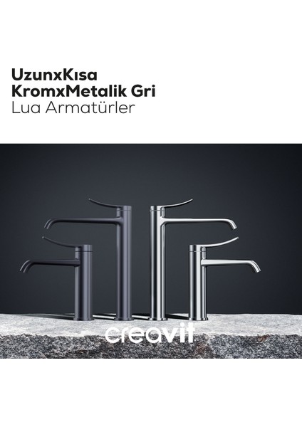 Lua Şelale Lavabo Armatürü Metalik Gri