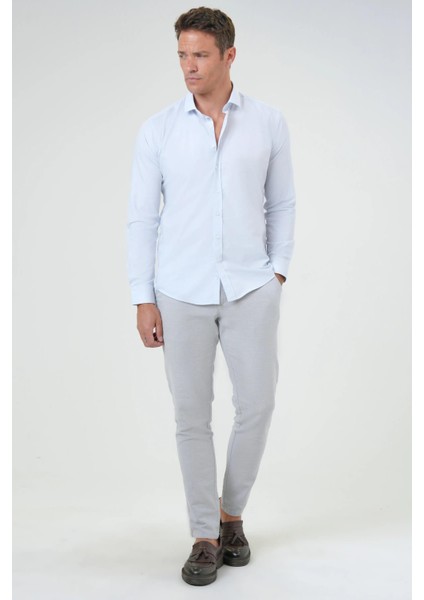 Slim Fit Açık Mavi Düz Erkek Gömlek