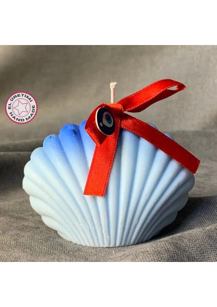 El Yapımı Dekoratif Istiridye Şeklinde Mavi Mum - 6 x 9 cm