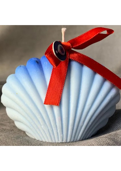 El Yapımı Dekoratif Istiridye Şeklinde Mavi Mum - 6 x 9 cm