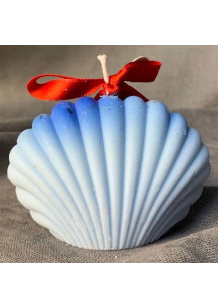 El Yapımı Dekoratif Istiridye Şeklinde Mavi Mum - 6 x 9 cm