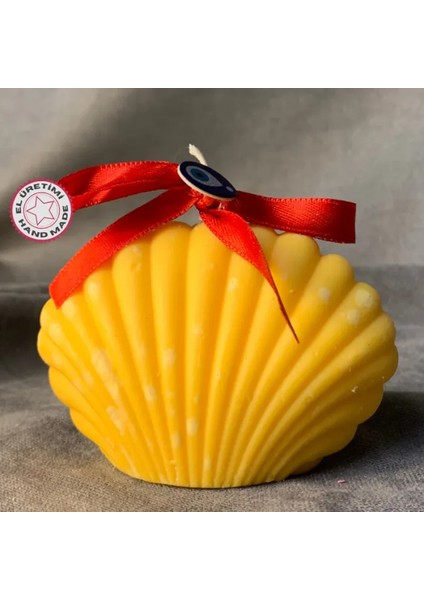 El Yapımı Dekoratif Istiridye Şeklinde Turuncu Mum - 6 x 9 cm