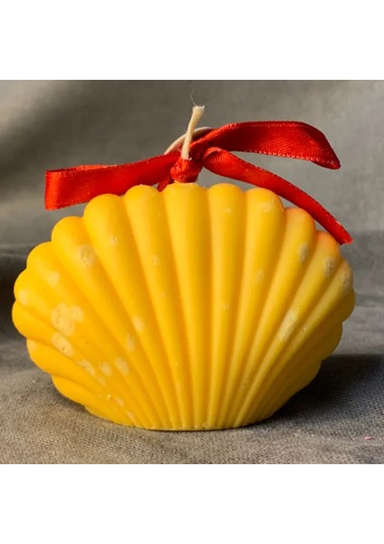 El Yapımı Dekoratif Istiridye Şeklinde Turuncu Mum - 6 x 9 cm