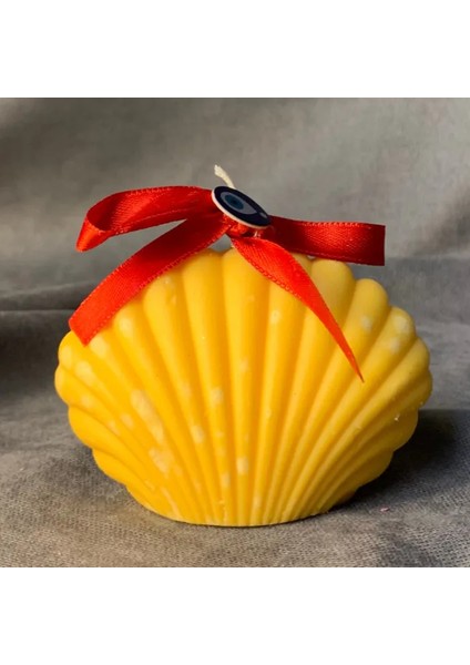 El Yapımı Dekoratif Istiridye Şeklinde Turuncu Mum - 6 x 9 cm