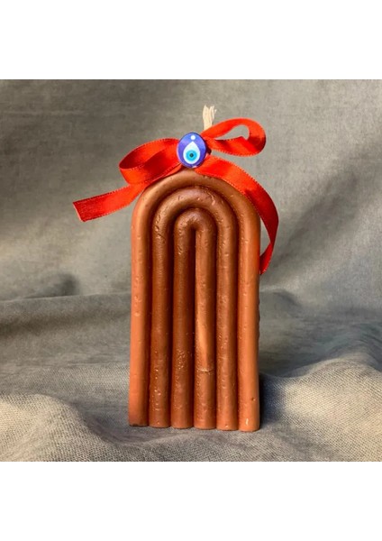 El Yapımı Gökkuşağı Motifli Kahverengi Dekoratif Mum - 6 x 12 cm fiyatları