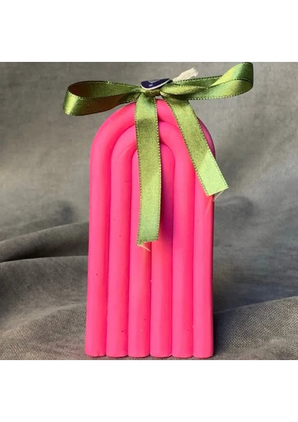 El Yapımı Gökkuşağı Motifli Pembe Renkli Dekoratif Mum - 6 x 12 cm modelleri
