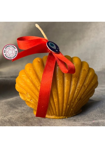 El Yapımı Dekoratif Istiridye Şeklinde Kahverengi Mum - 6 x 9 cm