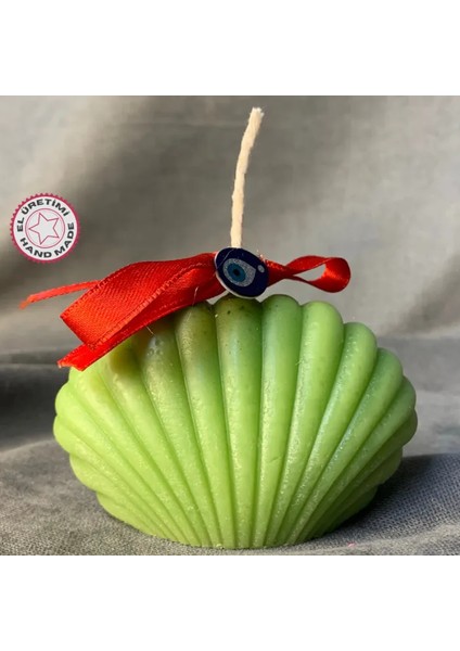 El Yapımı Dekoratif Istiridye Şeklinde Yeşil Mum - 6 x 9 cm