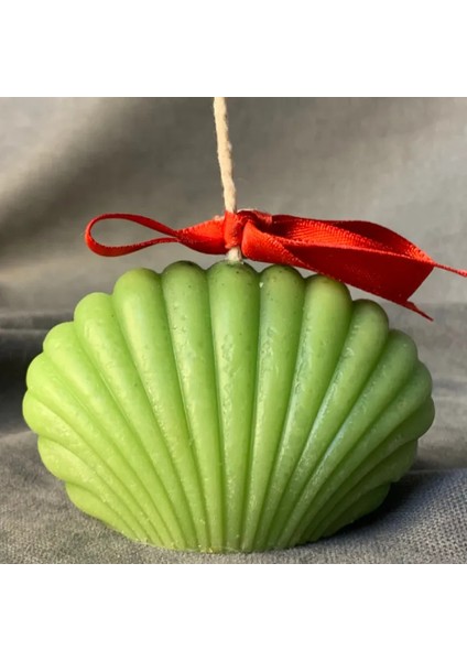 El Yapımı Dekoratif Istiridye Şeklinde Yeşil Mum - 6 x 9 cm