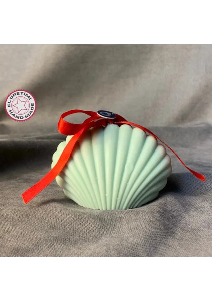 El Yapımı Dekoratif Istiridye Şeklinde Açık Yeşil Mum - 6 x 9 cm