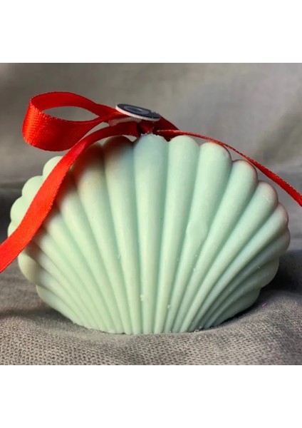 El Yapımı Dekoratif Istiridye Şeklinde Açık Yeşil Mum - 6 x 9 cm