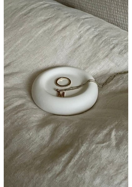 Dekoratif Yuvarlak 2’li Beton Tabak, Yüzüklük | Beyaz