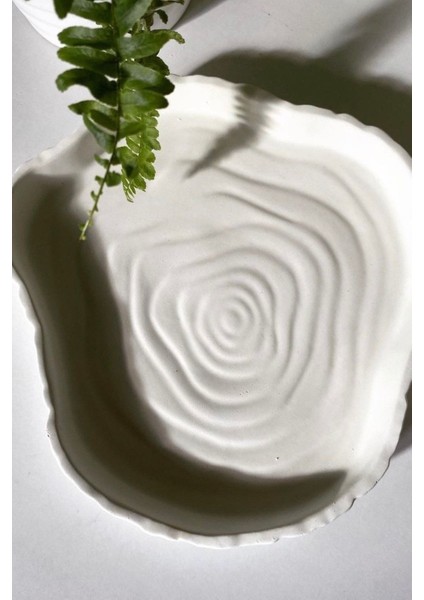 Dekoratif Şekilli Beton Tabak | Beyaz