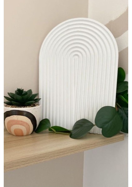 U Şeklinde Dekoratif Sunum Tepsisi | Beyaz Çizgili