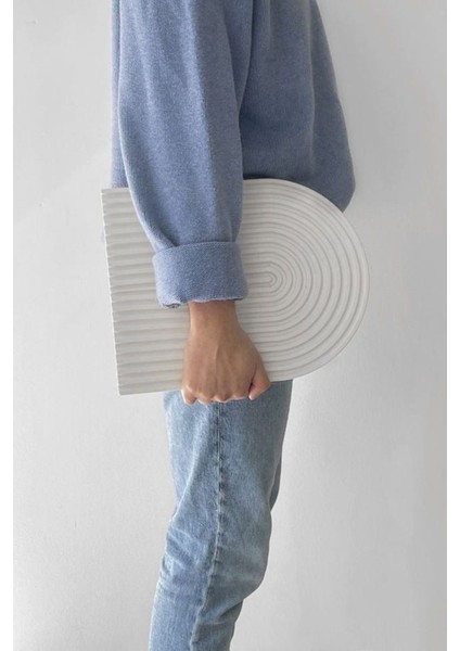 U Şeklinde Dekoratif Sunum Tepsisi | Beyaz Çizgili indirimleri