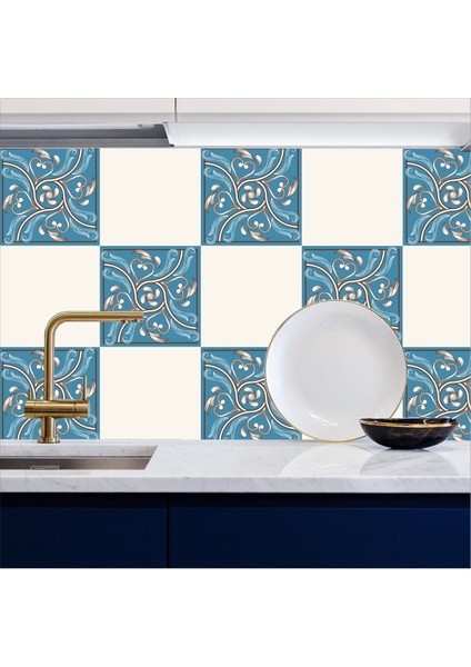 Mutfak Tezgah Arası Kendinden Yapışkanlı Folyo Kaplama Mavi Krem 60 cm x 100 cm