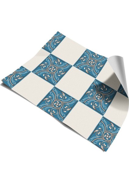 Mutfak Tezgah Arası Kendinden Yapışkanlı Folyo Kaplama Mavi Krem 60 cm x 100 cm modelleri