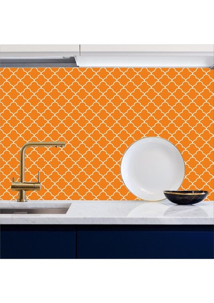 Mutfak Tezgah Arası Kendinden Yapışkanlı Folyo Kaplama Turuncu Beyaz 60 cm x 100 cm