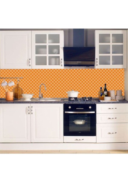 Mutfak Tezgah Arası Kendinden Yapışkanlı Folyo Kaplama Turuncu Beyaz 60 cm x 100 cm modelleri